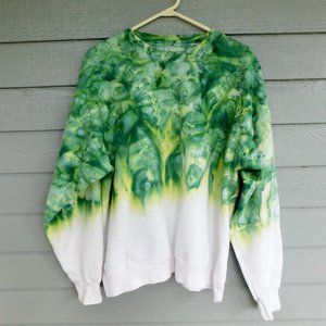 Handmade Green, Yellow & White Ice Tie Dye Crew Neck Sweatshirt - L